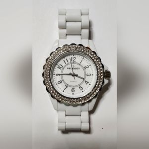 Peugeot Women's Swarovski Crystal Bezel White Acrylic Watch